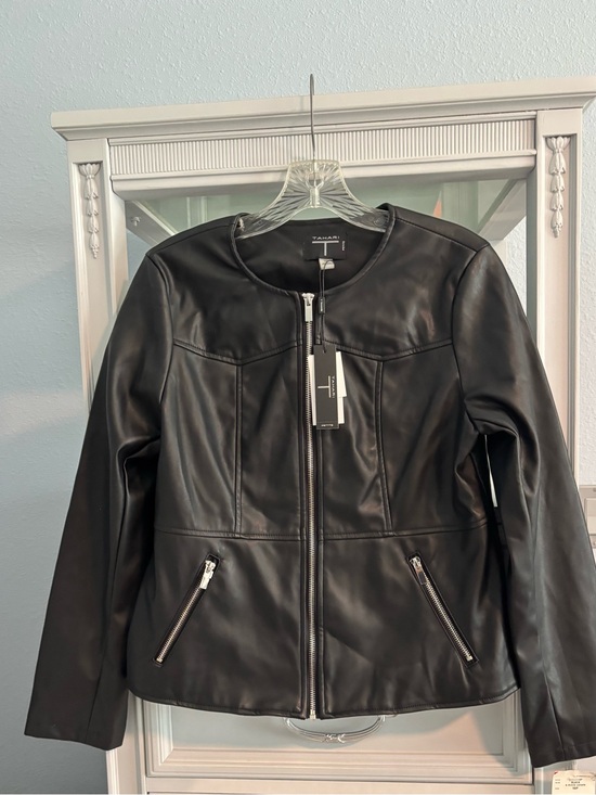 Tahari Jackets & Blazers - Tahari Black Faux Leather Zip Jacket with Silver Hardware
